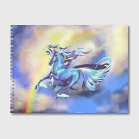 Альбом для рисования с принтом Ветер в облаках , 100% бумага
 | матовая бумага, плотность 200 мг. | flying | horse | rainbow | крылья | лошадь | облака | полет
