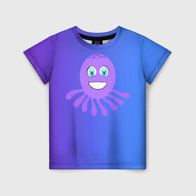 Детская футболка 3D с принтом Осьминожка , 100% гипоаллергенный полиэфир | прямой крой, круглый вырез горловины, длина до линии бедер, чуть спущенное плечо, ткань немного тянется | животное | минимализм | мультик | осьминог | текст