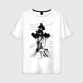 Женская футболка хлопок Oversize с принтом Дуб , 100% хлопок | свободный крой, круглый ворот, спущенный рукав, длина до линии бедер
 | дерево | дуб | остров | цепи