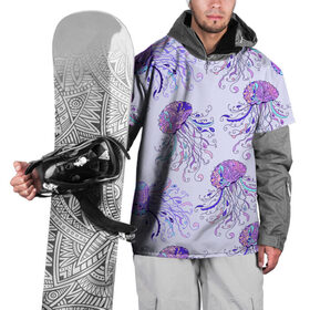 Накидка на куртку 3D с принтом Узор Медуза , 100% полиэстер |  | завитушки | медуза | море | морской | паттерн | розовый | узор | фиолетовый