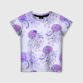 Детская футболка 3D с принтом Узор Медуза , 100% гипоаллергенный полиэфир | прямой крой, круглый вырез горловины, длина до линии бедер, чуть спущенное плечо, ткань немного тянется | завитушки | медуза | море | морской | паттерн | розовый | узор | фиолетовый