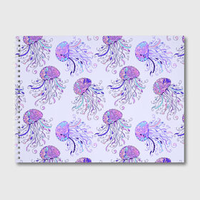 Альбом для рисования с принтом Узор Медуза , 100% бумага
 | матовая бумага, плотность 200 мг. | Тематика изображения на принте: завитушки | медуза | море | морской | паттерн | розовый | узор | фиолетовый