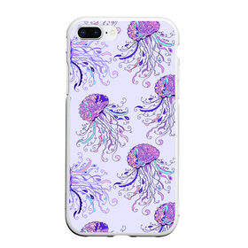 Чехол для iPhone 7Plus/8 Plus матовый с принтом Узор Медуза , Силикон | Область печати: задняя сторона чехла, без боковых панелей | завитушки | медуза | море | морской | паттерн | розовый | узор | фиолетовый