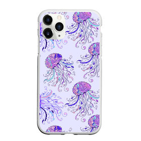 Чехол для iPhone 11 Pro Max матовый с принтом Узор Медуза , Силикон |  | Тематика изображения на принте: завитушки | медуза | море | морской | паттерн | розовый | узор | фиолетовый