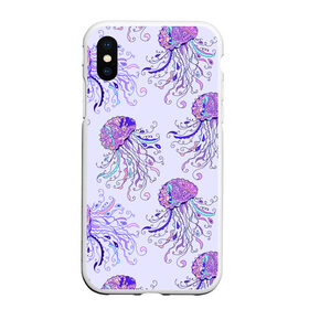 Чехол для iPhone XS Max матовый с принтом Узор Медуза , Силикон | Область печати: задняя сторона чехла, без боковых панелей | завитушки | медуза | море | морской | паттерн | розовый | узор | фиолетовый