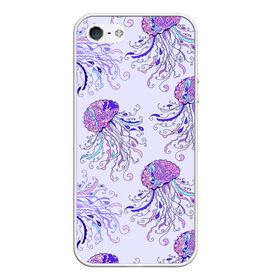 Чехол для iPhone 5/5S матовый с принтом Узор Медуза , Силикон | Область печати: задняя сторона чехла, без боковых панелей | завитушки | медуза | море | морской | паттерн | розовый | узор | фиолетовый