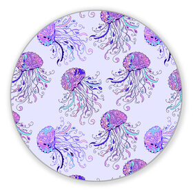 Коврик для мышки круглый с принтом Узор Медуза , резина и полиэстер | круглая форма, изображение наносится на всю лицевую часть | Тематика изображения на принте: завитушки | медуза | море | морской | паттерн | розовый | узор | фиолетовый