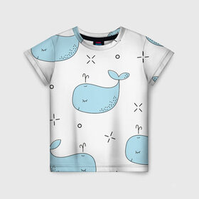 Детская футболка 3D с принтом Маленькие киты , 100% гипоаллергенный полиэфир | прямой крой, круглый вырез горловины, длина до линии бедер, чуть спущенное плечо, ткань немного тянется | детский | кит | маленький | море | морской | прикольный | рисунок | рыбы | скетч
