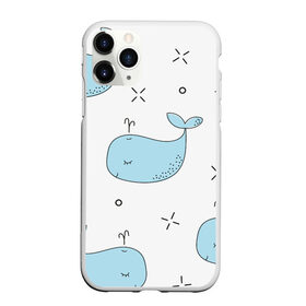 Чехол для iPhone 11 Pro матовый с принтом Маленькие киты , Силикон |  | детский | кит | маленький | море | морской | прикольный | рисунок | рыбы | скетч