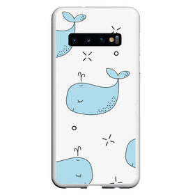 Чехол для Samsung Galaxy S10 с принтом Маленькие киты , Силикон | Область печати: задняя сторона чехла, без боковых панелей | Тематика изображения на принте: детский | кит | маленький | море | морской | прикольный | рисунок | рыбы | скетч