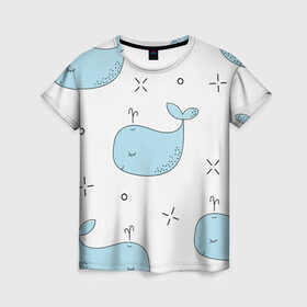Женская футболка 3D с принтом Маленькие киты , 100% полиэфир ( синтетическое хлопкоподобное полотно) | прямой крой, круглый вырез горловины, длина до линии бедер | детский | кит | маленький | море | морской | прикольный | рисунок | рыбы | скетч