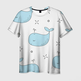 Мужская футболка 3D с принтом Маленькие киты , 100% полиэфир | прямой крой, круглый вырез горловины, длина до линии бедер | детский | кит | маленький | море | морской | прикольный | рисунок | рыбы | скетч