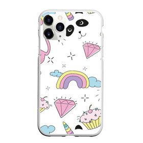 Чехол для iPhone 11 Pro матовый с принтом Кавайный розовый узор , Силикон |  | бриллиант | детский | кавайный | капкейк | панда | паттерн | радуга | розовый | узор | фламинго