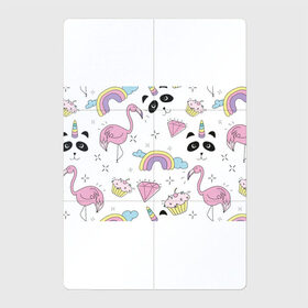 Магнитный плакат 2Х3 с принтом Кавайный розовый узор , Полимерный материал с магнитным слоем | 6 деталей размером 9*9 см | Тематика изображения на принте: бриллиант | детский | кавайный | капкейк | панда | паттерн | радуга | розовый | узор | фламинго