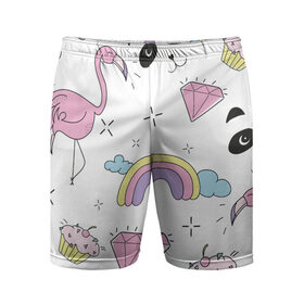 Мужские шорты спортивные с принтом Кавайный розовый узор ,  |  | бриллиант | детский | кавайный | капкейк | панда | паттерн | радуга | розовый | узор | фламинго