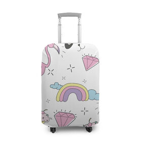 Чехол для чемодана 3D с принтом Кавайный розовый узор , 86% полиэфир, 14% спандекс | двустороннее нанесение принта, прорези для ручек и колес | бриллиант | детский | кавайный | капкейк | панда | паттерн | радуга | розовый | узор | фламинго