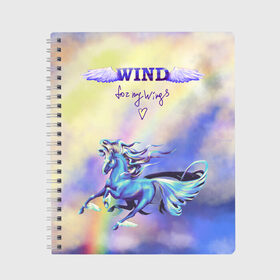 Тетрадь с принтом Ветер на радуге , 100% бумага | 48 листов, плотность листов — 60 г/м2, плотность картонной обложки — 250 г/м2. Листы скреплены сбоку удобной пружинной спиралью. Уголки страниц и обложки скругленные. Цвет линий — светло-серый
 | rainbow | wings | крылья | лошадь | пони | радуга