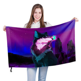 Флаг 3D с принтом Сказочный волк , 100% полиэстер | плотность ткани — 95 г/м2, размер — 67 х 109 см. Принт наносится с одной стороны | Тематика изображения на принте: wolf | бабочка | волк | волки | волшебный волк | животные | звери | магический волк