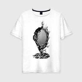 Женская футболка хлопок Oversize с принтом лесное зеркало , 100% хлопок | свободный крой, круглый ворот, спущенный рукав, длина до линии бедер
 | дерево | духи | лесное зеркало | олень | тени
