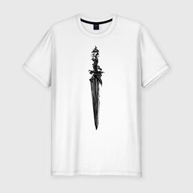 Мужская футболка хлопок Slim с принтом Демонический меч , 92% хлопок, 8% лайкра | приталенный силуэт, круглый вырез ворота, длина до линии бедра, короткий рукав | Тематика изображения на принте: демон | змея | меч | череп