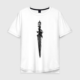 Мужская футболка хлопок Oversize с принтом Демонический меч , 100% хлопок | свободный крой, круглый ворот, “спинка” длиннее передней части | Тематика изображения на принте: демон | змея | меч | череп