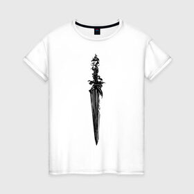 Женская футболка хлопок с принтом Демонический меч , 100% хлопок | прямой крой, круглый вырез горловины, длина до линии бедер, слегка спущенное плечо | демон | змея | меч | череп