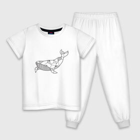 Детская пижама хлопок с принтом Графический кит , 100% хлопок |  брюки и футболка прямого кроя, без карманов, на брюках мягкая резинка на поясе и по низу штанин
 | графика | кит | линии | морской | рисунок | узор