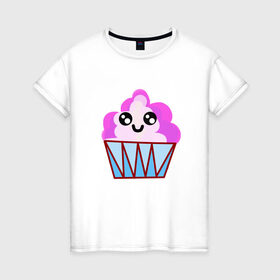 Женская футболка хлопок с принтом Милый кекс-мороженое , 100% хлопок | прямой крой, круглый вырез горловины, длина до линии бедер, слегка спущенное плечо | еда | кекс | пирожное | сладости | сластена.
