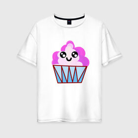 Женская футболка хлопок Oversize с принтом Милый кекс-мороженое , 100% хлопок | свободный крой, круглый ворот, спущенный рукав, длина до линии бедер
 | Тематика изображения на принте: еда | кекс | пирожное | сладости | сластена.