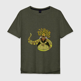 Мужская футболка хлопок Oversize с принтом Горгона , 100% хлопок | свободный крой, круглый ворот, “спинка” длиннее передней части | змея | магия | полужаба | фэнтези | яд