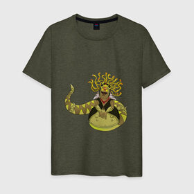 Мужская футболка хлопок с принтом Горгона , 100% хлопок | прямой крой, круглый вырез горловины, длина до линии бедер, слегка спущенное плечо. | змея | магия | полужаба | фэнтези | яд