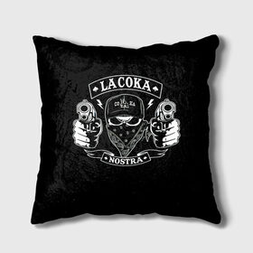 Подушка 3D с принтом La Coka Nostra , наволочка – 100% полиэстер, наполнитель – холлофайбер (легкий наполнитель, не вызывает аллергию). | состоит из подушки и наволочки. Наволочка на молнии, легко снимается для стирки | Тематика изображения на принте: gangstar | gun | la coka | music | nostra | skulls | гангстер | мафия | мозги | музыка | оружие | пистолет | скелет | черепа | черный