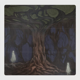Магнитный плакат 3Х3 с принтом Встреча у дерева , Полимерный материал с магнитным слоем | 9 деталей размером 9*9 см | cave | fantasy | forest | ghost | glow | myth | people | person | roots | stones | tree | water | вода | дерево | камни | корни | лес | люди | миф | пещера | призрак | свечение | фэнтези | человек