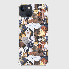 Чехол для iPhone 13 с принтом Dogs ,  |  | cобака | доберман | животное | звери | кинолог | корги | милый | мордочка | овчарка | паттерн | пес | пудель | стикербомбинг | щенок | я люблю собак