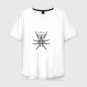 Мужская футболка хлопок Oversize с принтом Череп , 100% хлопок | свободный крой, круглый ворот, “спинка” длиннее передней части | контур | лапы | лицо | паук | череп