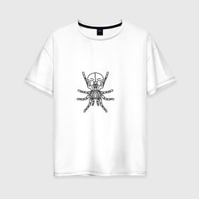 Женская футболка хлопок Oversize с принтом Череп , 100% хлопок | свободный крой, круглый ворот, спущенный рукав, длина до линии бедер
 | контур | лапы | лицо | паук | череп