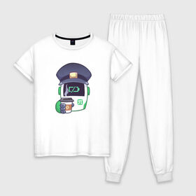 Женская пижама хлопок с принтом Робот Полли , 100% хлопок | брюки и футболка прямого кроя, без карманов, на брюках мягкая резинка на поясе и по низу штанин | coffee | cup | robot | tired