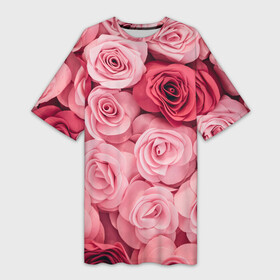 Платье-футболка 3D с принтом Розовые Розы ,  |  | pink | rose | день святого валентина | красивый | любовь | прекрасный | роза | цветок | цветы