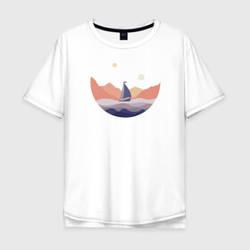 Мужская футболка хлопок Oversize с принтом Яхта в океане , 100% хлопок | свободный крой, круглый ворот, “спинка” длиннее передней части | лодка | море | океан | путешествия | яхта | яхтинг