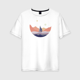 Женская футболка хлопок Oversize с принтом Яхта в океане , 100% хлопок | свободный крой, круглый ворот, спущенный рукав, длина до линии бедер
 | лодка | море | океан | путешествия | яхта | яхтинг