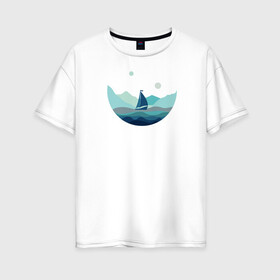 Женская футболка хлопок Oversize с принтом Яхта в океане , 100% хлопок | свободный крой, круглый ворот, спущенный рукав, длина до линии бедер
 | 