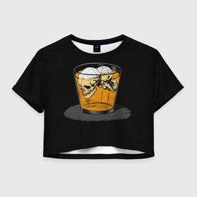 Женская футболка Crop-top 3D с принтом There is No Cure , 100% полиэстер | круглая горловина, длина футболки до линии талии, рукава с отворотами | arturcherkasov1995 | в стакане | виски | скелет | черепа
