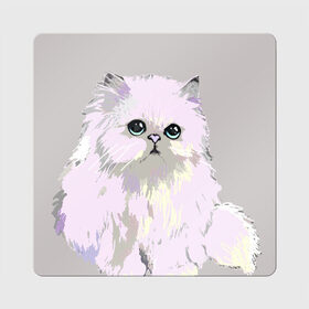 Магнит виниловый Квадрат с принтом Пушистый милый кот с грустным взглядом , полимерный материал с магнитным слоем | размер 9*9 см, закругленные углы | забавно | котята | няшно | цитата