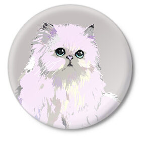 Значок с принтом Пушистый милый кот с грустным взглядом ,  металл | круглая форма, металлическая застежка в виде булавки | забавно | котята | няшно | цитата
