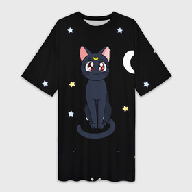Платье-футболка 3D с принтом Луна ,  |  | Тематика изображения на принте: sailor moon. кот луна | кот | кошка | луна | сейлор мун | сейлормун