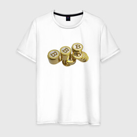 Мужская футболка хлопок с принтом BITCOIN , 100% хлопок | прямой крой, круглый вырез горловины, длина до линии бедер, слегка спущенное плечо. | bitcoin | btc | биткоин | валюта | деньги | криптовалюта