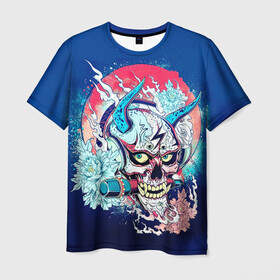 Мужская футболка 3D с принтом Хання , 100% полиэфир | прямой крой, круглый вырез горловины, длина до линии бедер | oni | skulls | демон | маска | мозги | они | рога | скелет | текстура | узор | хання | ханья | чб | черепа | черный | япония