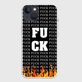 Чехол для iPhone 13 с принтом FCK FCK FCK ,  |  | black and white | censorship | fire | lettering | obscene words | uncensored | надписи | неценузурный | огонь | темный | черный и белый