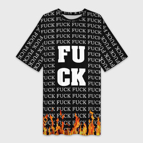 Платье-футболка 3D с принтом FCK FCK FCK ,  |  | black and white | censorship | fire | lettering | obscene words | uncensored | надписи | неценузурный | огонь | темный | черный и белый