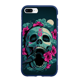 Чехол для iPhone 7Plus/8 Plus матовый с принтом Skull , Силикон | Область печати: задняя сторона чехла, без боковых панелей | skulls | xo | букет | градиент | животные | мозги | полосы | природа | птицы | розы | скелет | текстура | узор | хо | цветы | черепа | черный | яркий